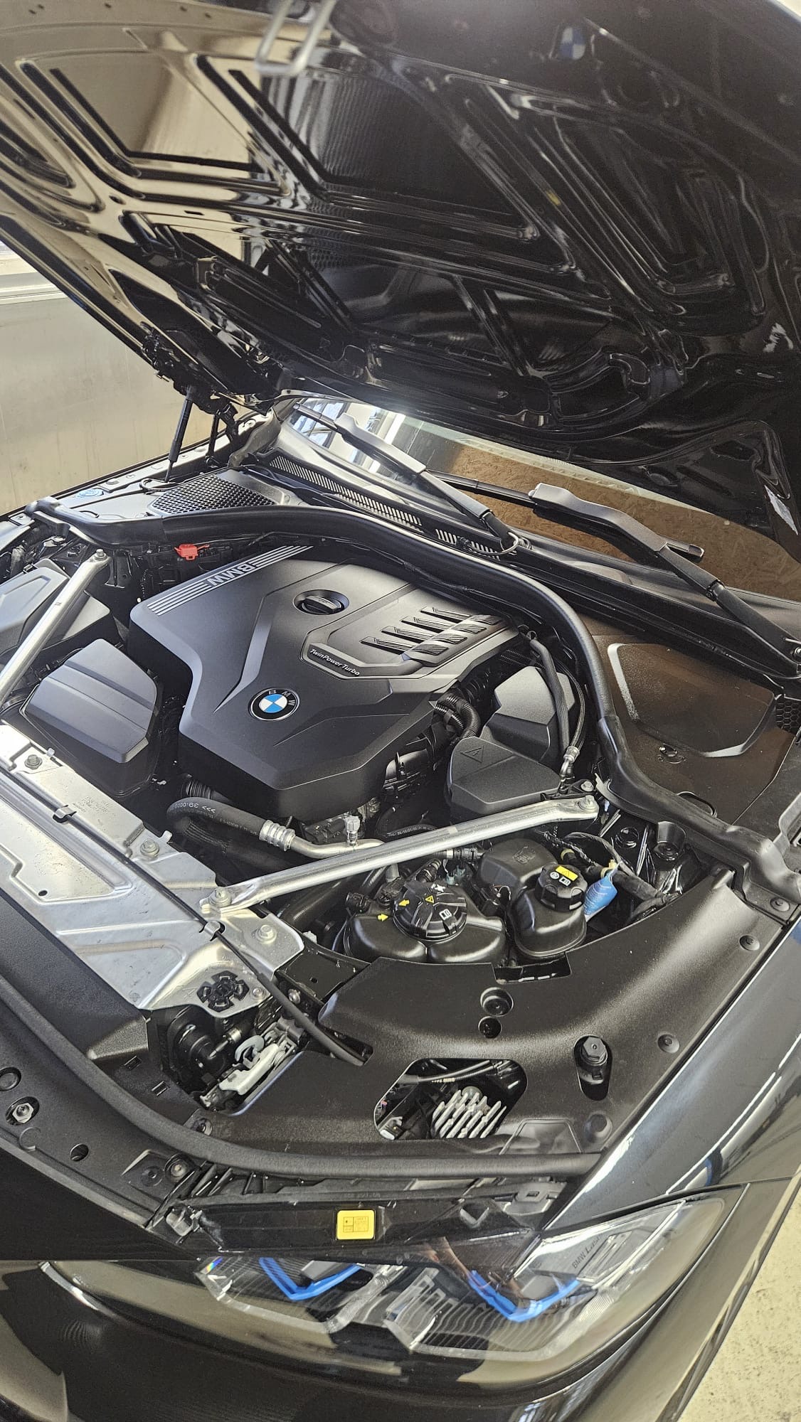 Motorraum nach der Motorwäsche